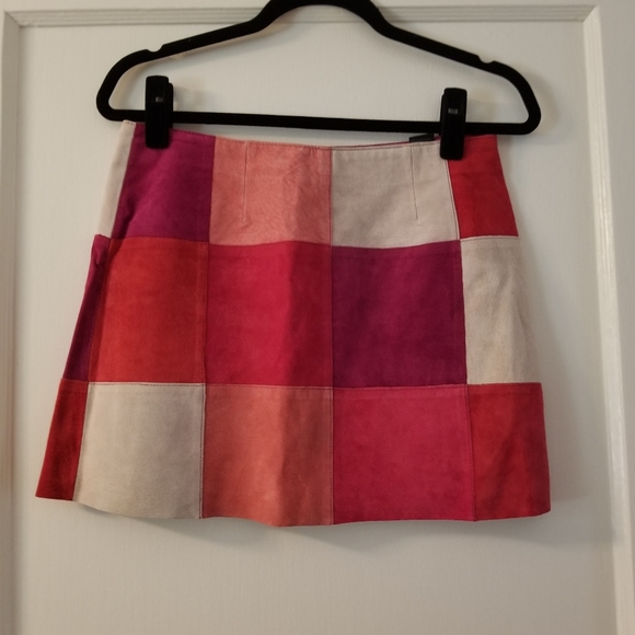 patchwork suede mini skirt